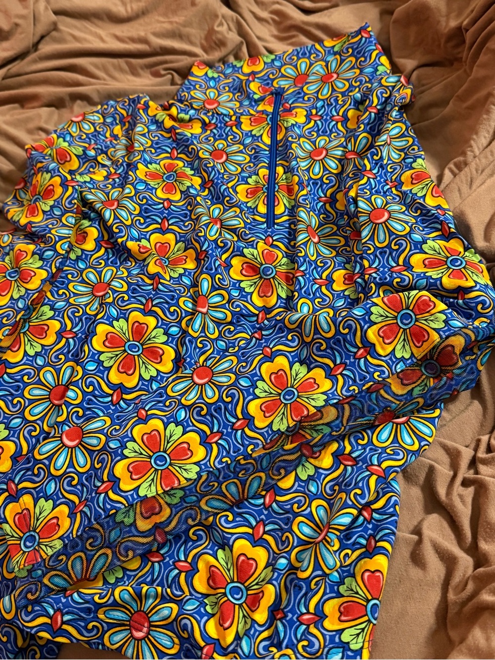 IBKUL Blue Multicolor Floral Print Women's Top SPF 50